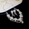 Diamond-set Flower Water Drop Pearl Necklace Earrings Light Luxury High-end Jewelry Set Elegant Temperament Jewelry