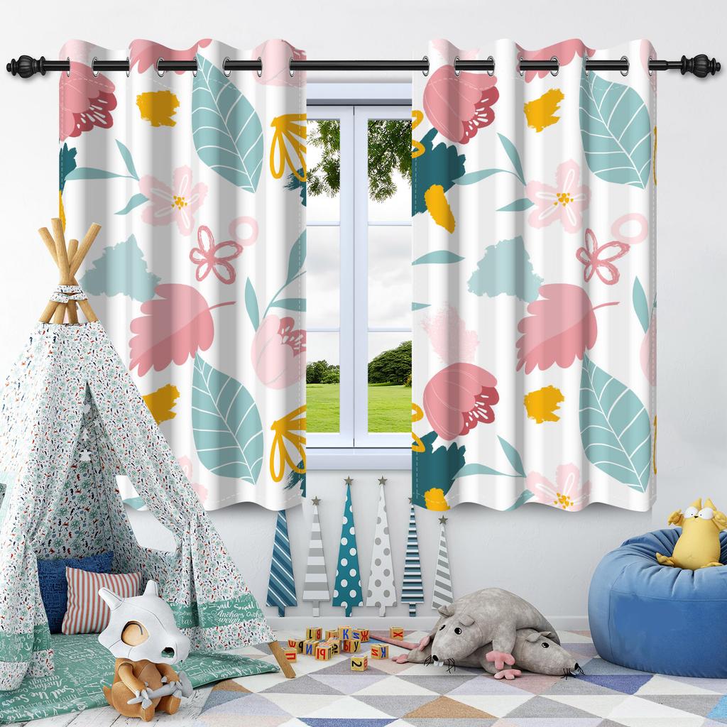 Wildflowers Floral Green Plants Window Curtains Blackout Washable Polyester Fabric Bedroom Living Room Home Decor Curtain 2 Pcs