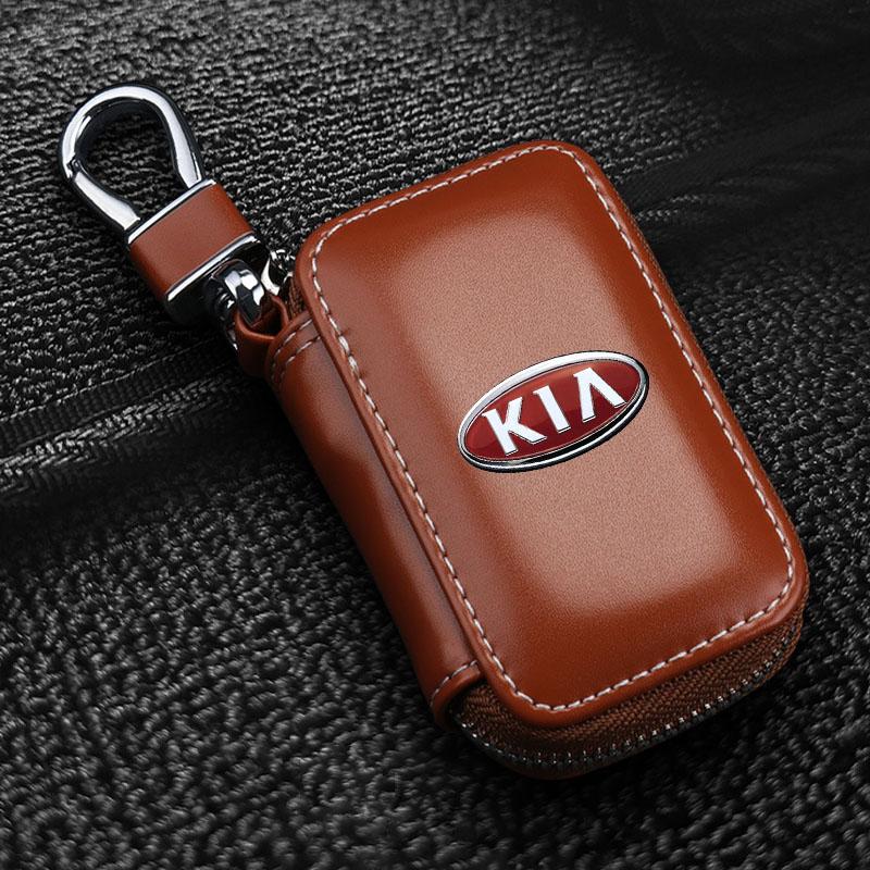 1Pcs 2025 Fashion New Leather Emblem Car Key Case Keychain Zipper Key Case Bag For KIA K5 K9 Sorento Ceed Sportage Carnival Stinger Forte Niro Cadenza