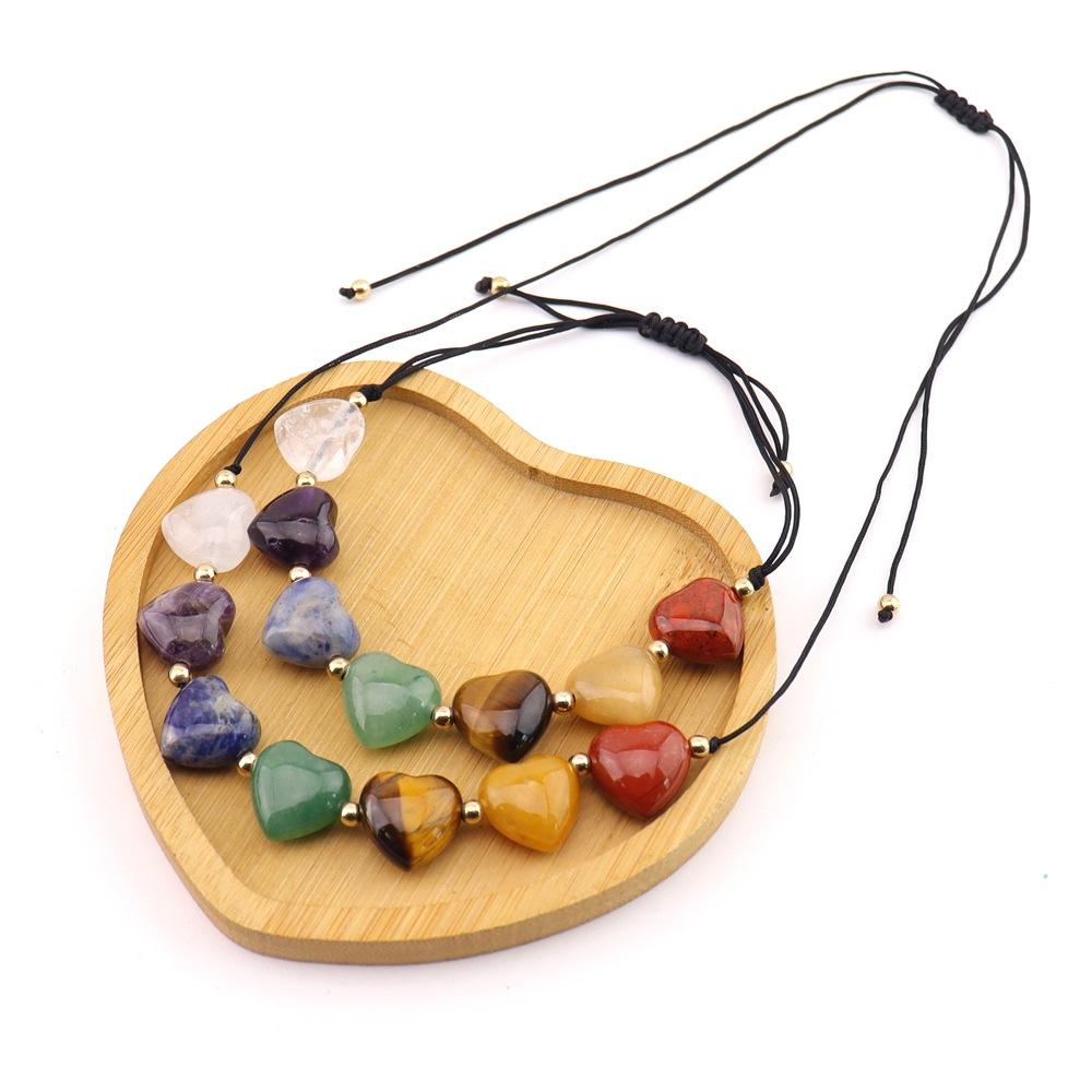 Natural Crystal Necklace Colorful Love Crystal Hand-Woven Necklace Bracelet Peach Heart Pendant N739