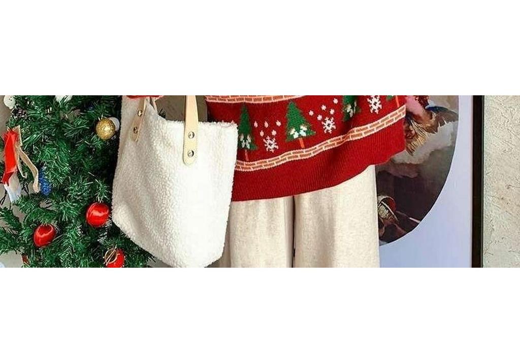 Women's Red Christmas Sweater - Thick, Half-High Collar, Loose Knit Pullover for Winter