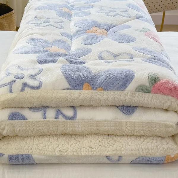WTEMPO Printed Thickened Fleece Mattress Winter Lamb Woolen Plush Soft Cushion Household Single & Double Bed Mattress School Dormitory Single Quilt