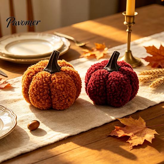 Plush Pumpkin Decor Mini Artificial Decoration, Fall 3D Stuffed Decorative Fabric Pumpkins Ornament for Autumn Halloween Thanksgiving Decoration Teddy