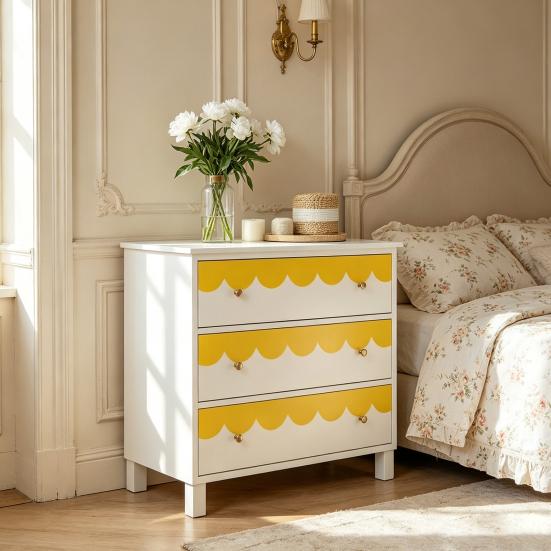 Decorative Wall Sticker for Bedroom 4Pcs Scalloped Border Decals, Peel and Stick Half Arch Geometric Stickers, Cabinet Edge Decor Semi Circle Scallop
