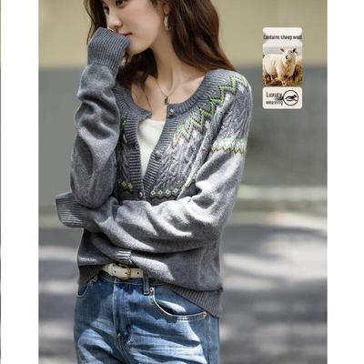 Women's Vintage Jacquard Wool Blend Sweater