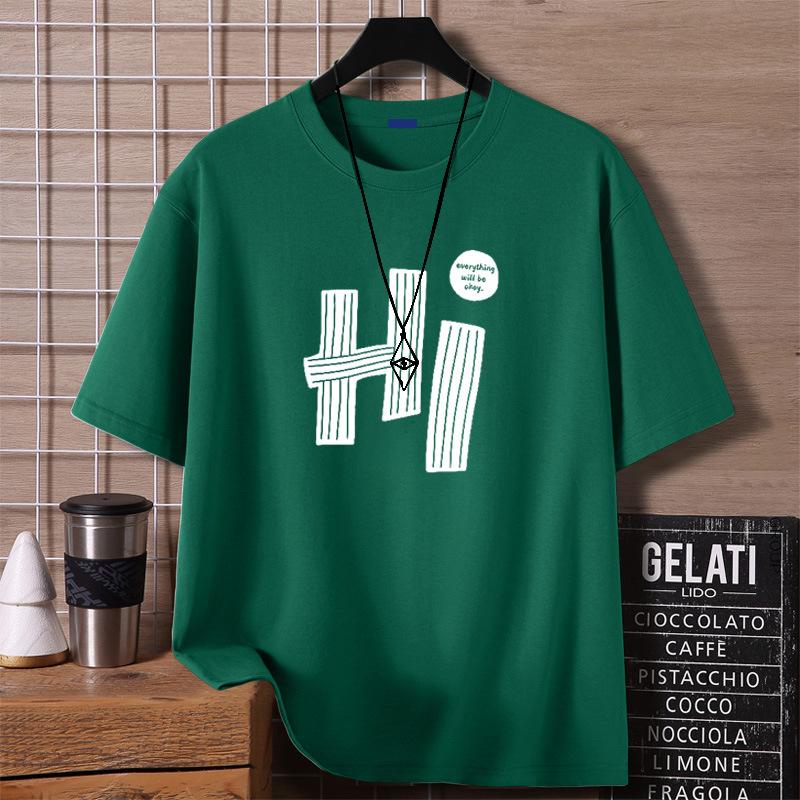 Minimalist Printed Short Sleeved T-shirt for Men Cotton Summer Tops