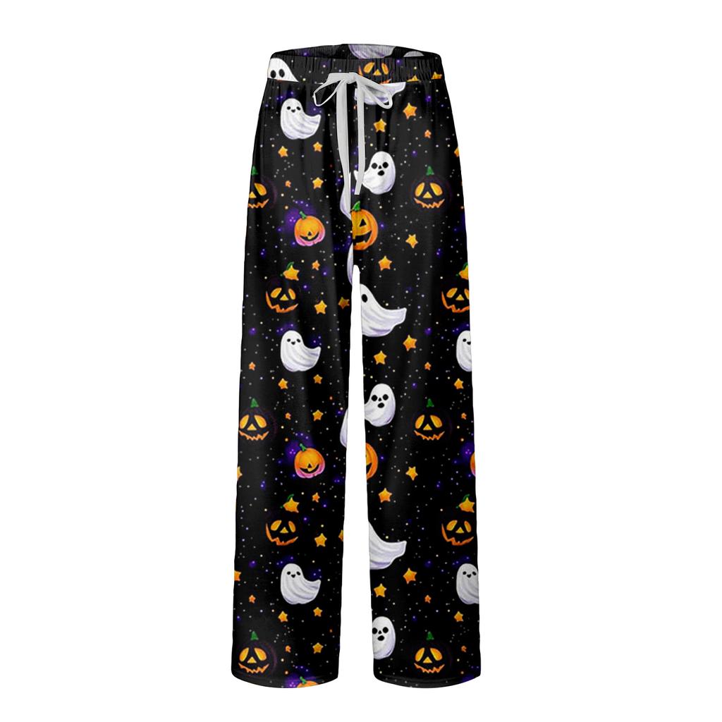 Men's Halloween Print Pocket Straight Casual Pants Home Pajama Pants