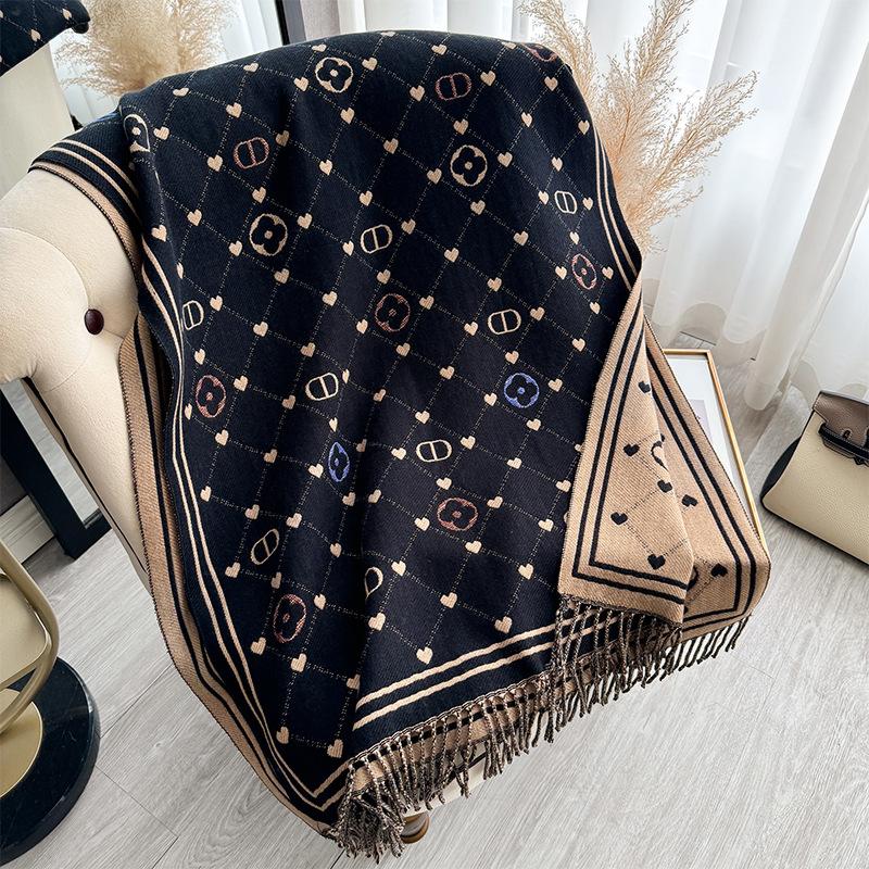 Premium Outono e Inverno Dupla Face Cor Correspondência Amor Cachecol Estampado Xale Xadrez Cachecol