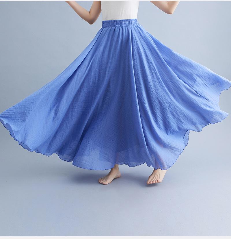 Plus Size Cotton Linen Midi Skirt - 42 Colors, Solid A-Line Style, 2 Yards Long.