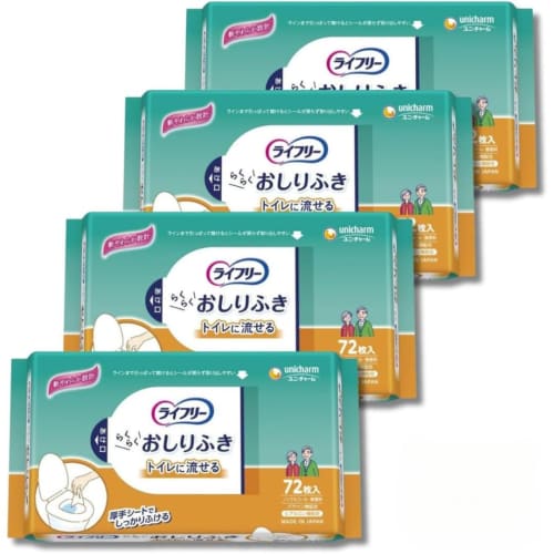 

Lifree Adult Flushable Wet Wipes, 72 wipes x 4 packs, total 288 wipes