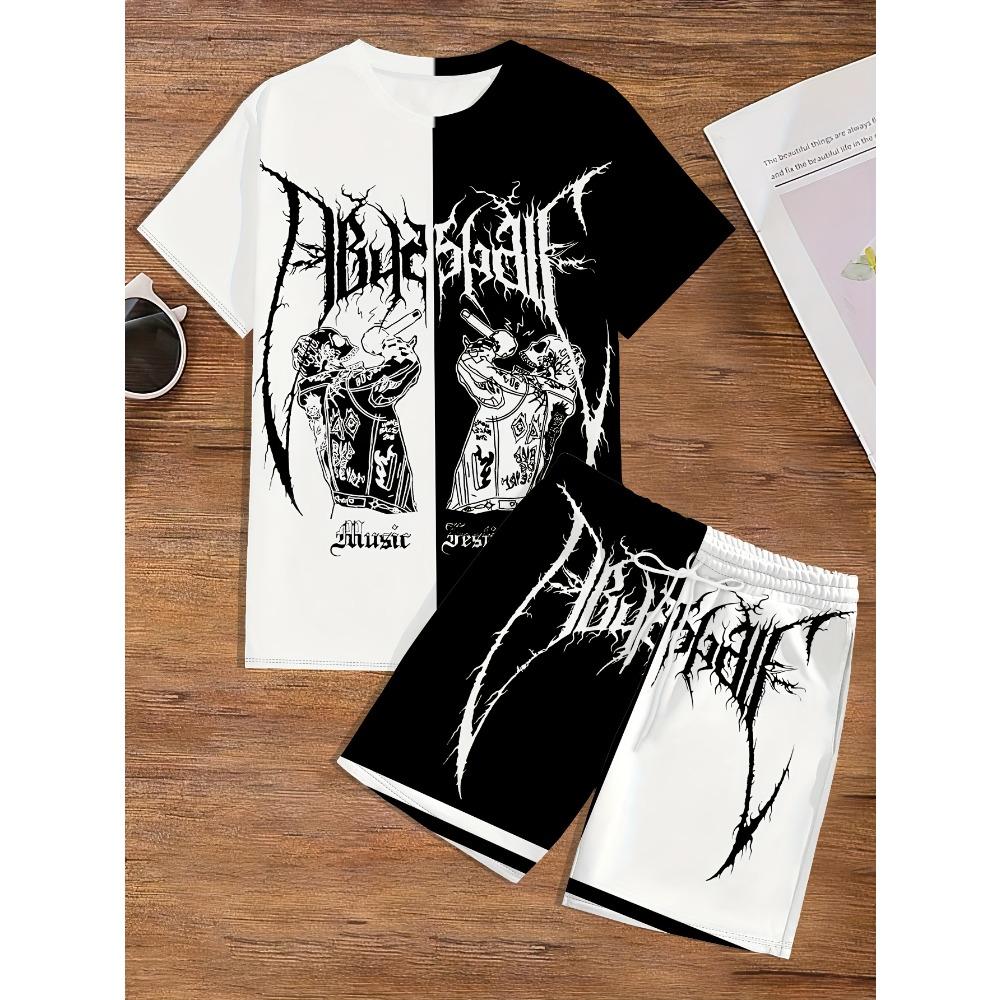 Summer Men's T-shirt Cartoon 3D Printed Pattern Breathable Lightweight Polyester Men's T-shirt Short Sleeved Shorts Set