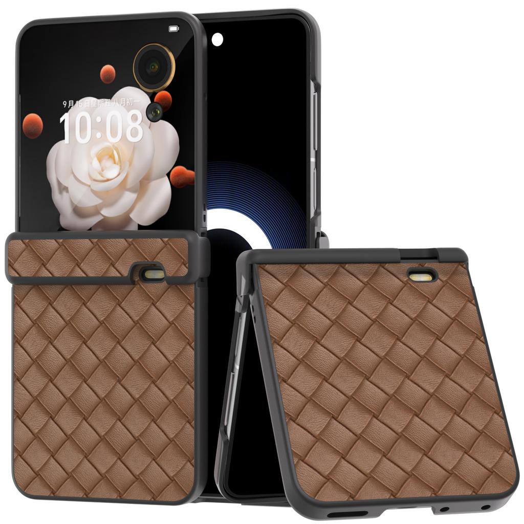 Für Honor Magic V Flip 5G Hülle Scharnierschutz Gewebestruktur Leder+PC Handyhülle