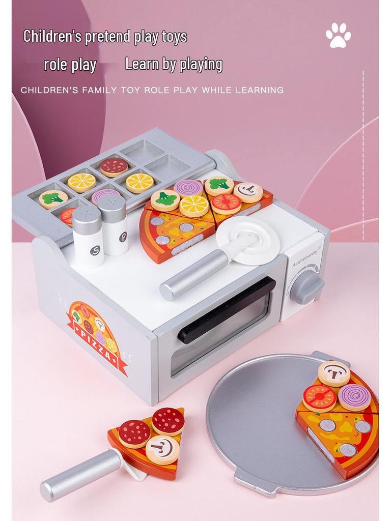 Wooden Pizza Oven & BBQ Skewers Playset - Educational Pretend Play Toy for Kids