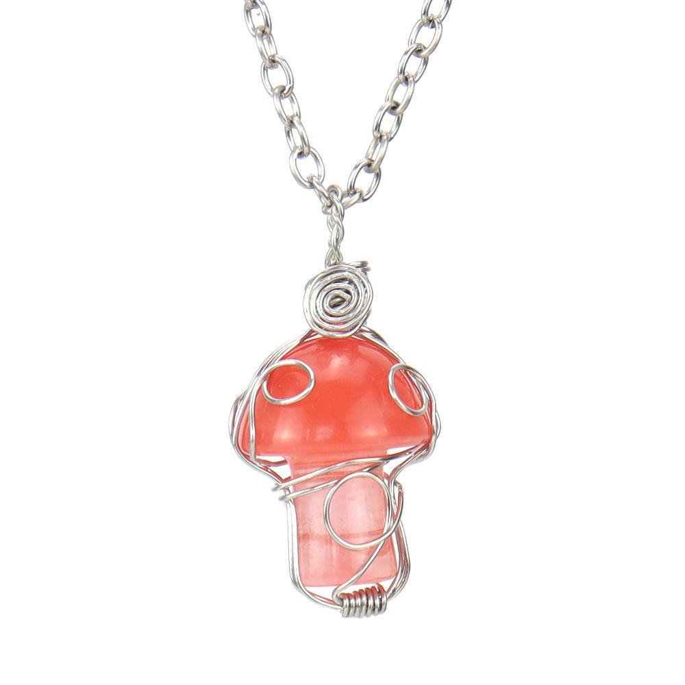 Handmade Crystal Agate Mushroom Pendant Necklace - DIY Jewelry Accessory N587 Natural