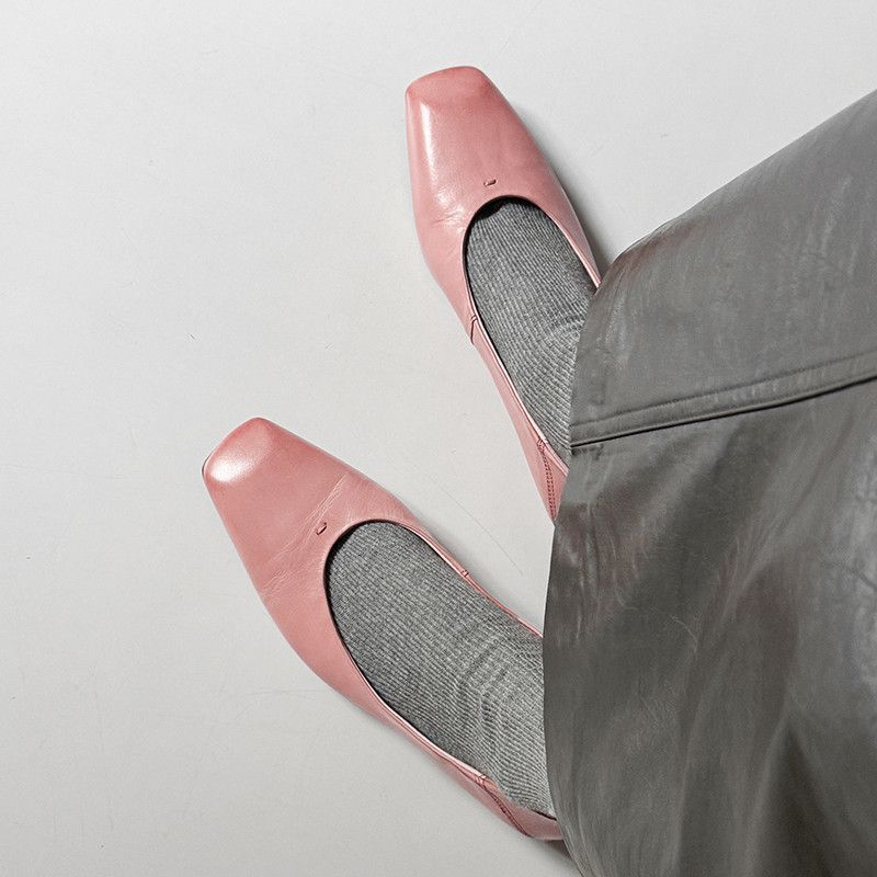 2025 Spring and Summer New Low-heeled Square-headed Shallow-mouth Grandma Shoes Women's French Thick-heeled Pink Versatile Lazy Casual Shoes