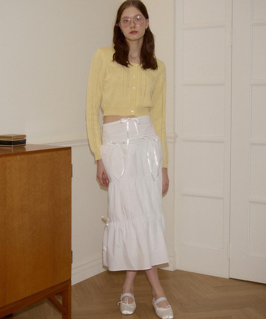 Salon De Yon Romantic Ribbon Long Skirt_ White
