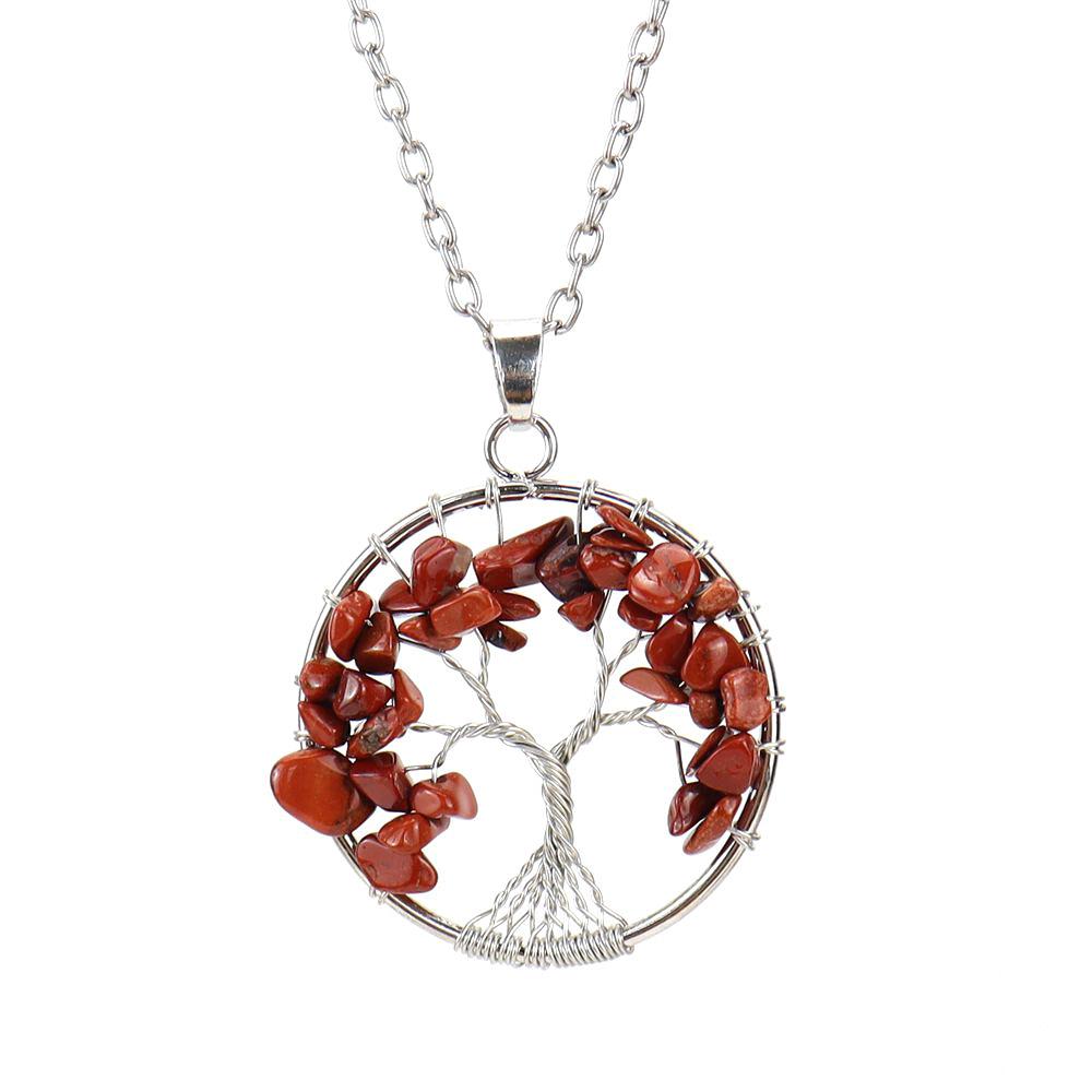 Silver Hand-Wound Colorful Crystal Gravel Tree Root Tree Of Life Pendant Necklace N112