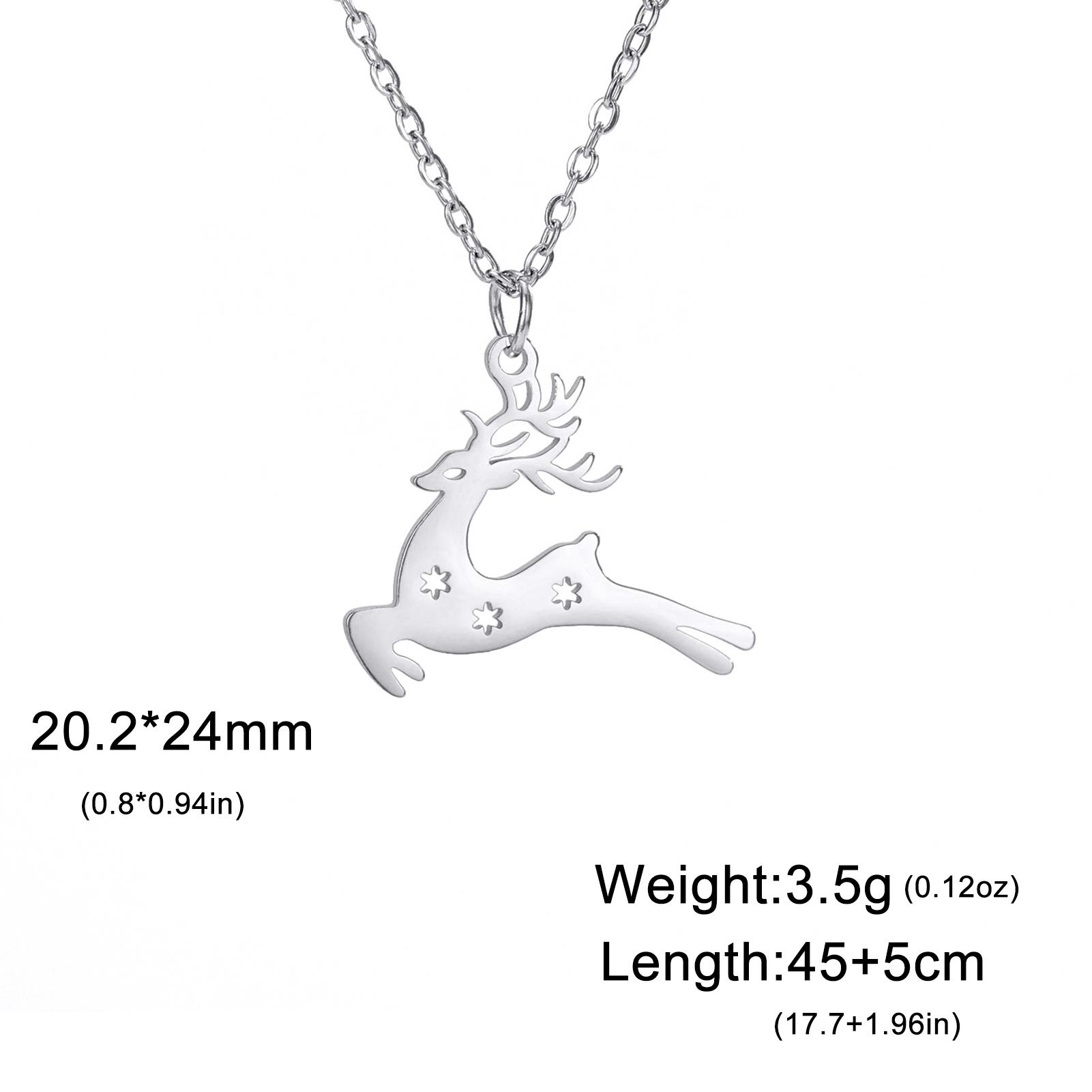 

LIKGREAT Fashion Reindeer Tree Pendant Necklace Stainless Steel Women Men Cute Snow Running Deer Choker Jewelry Birthday Gifts Steel Color