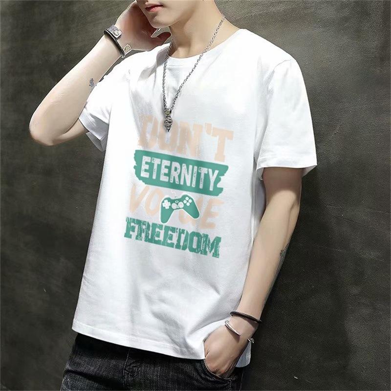 Men'S Short-Sleeved T-Shirt New Summer Trend Korean Version Loose Bottoming Shirt Clothes T-Shirt Large Size Teen