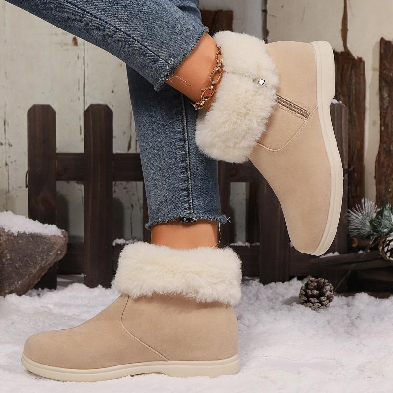 Large size autumn and winter new solid color suede cotton shoes casual snow shoes medium top velvet women's short boots