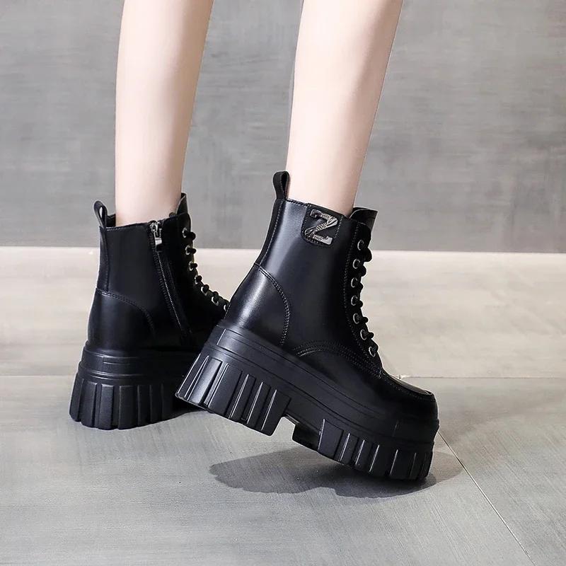Fashion 2024 Spring Autumn British Style Retro Black Ankle Boots for Women's New Platform Thick Heel Short Boots High Heels Women Shoes