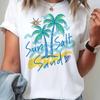 Sun Sult Sand Summer Beach Print Summer Travel Leisure Round Neck Short Sleeved Women's Top Summer Fashion T-Shirt Clothing