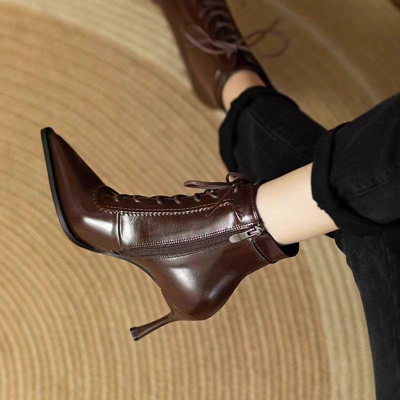 

Новые модные однотонные зимние женские сапоги, ботильоны, остроносые сапоги на шпильках, высокие каблуки, женская обувь на шпильках 40