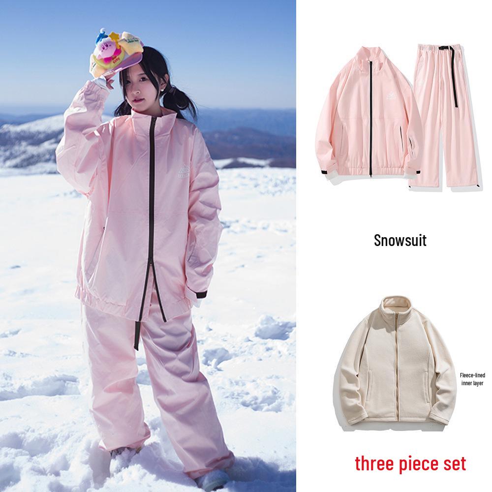 Ski Resort's Trendy Waterproof & Windproof Ski Suit Set for Men & Women, Fleece-Lined, Thickened, Plus Size, Warm