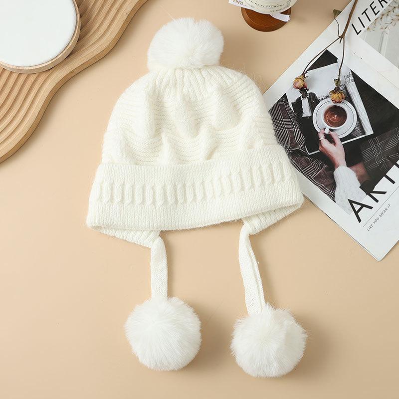 

Autumn and Winter Velvet Warm Hat Sweet and Cute Knitted Ear Protector Wool Hat Women s Thickened Cold-proof Pullover Hat ONE SIZE