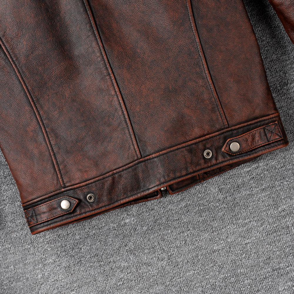 Vintage Red Brown Genuine Cow Men's Leather Jacket Slim Short Cowhide Coat Man Skin Clothes Spring Autumn
