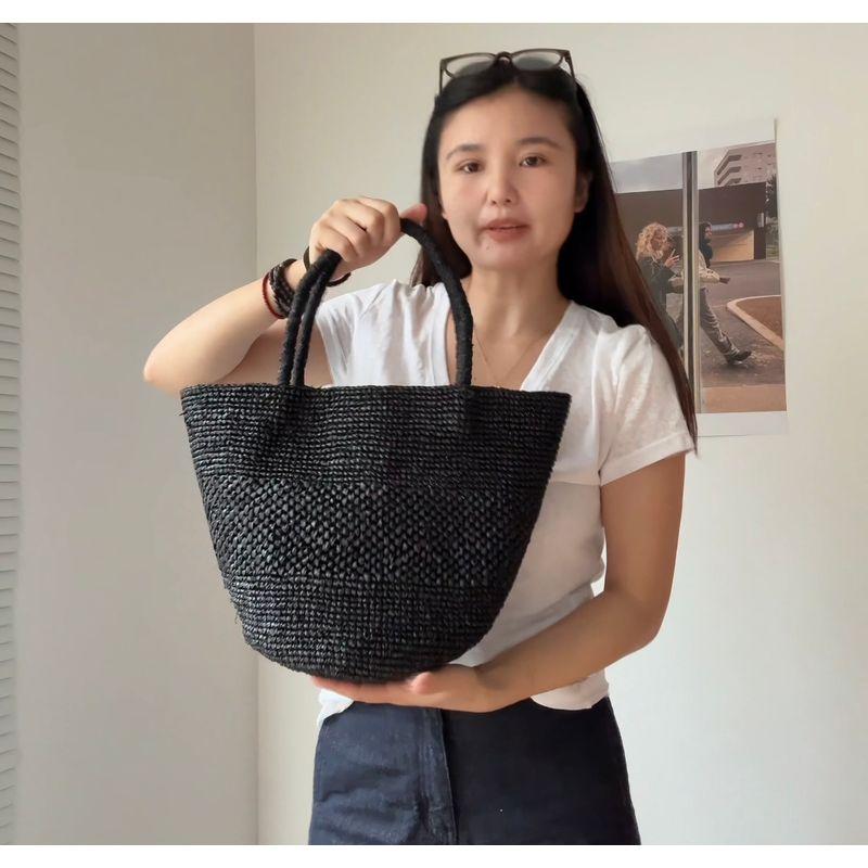 

New Handmade Raffia Woven Handbag Women Large Capacity Tote Bag Casual Shoulder Bag Beach Bag European and American Black Black Black