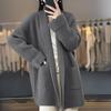 Sweater Coat Lapel Long Sleeve Open Front Knitting Sweater Coat with Pockets Solid Color Mid-length Casual Outerwear