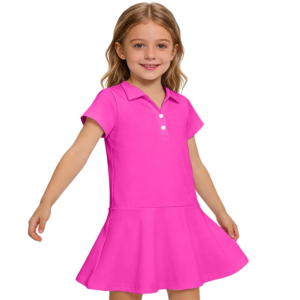 Kids' Dress - Short Sleeve Pocket Color Frock Kids' Collared Dress - Short Sleeve Pocket Frock