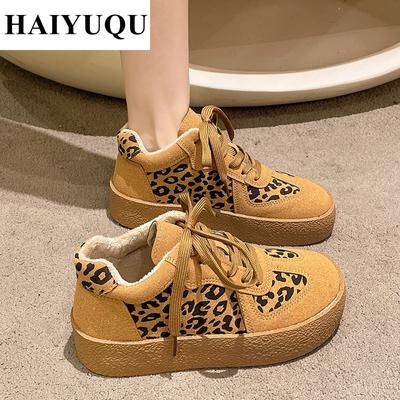 Leopard Women Platform Flats Casual Sneakers Short Plush Warm Shoes Winter New Trend Sport Travel Running Mujer Zapatos