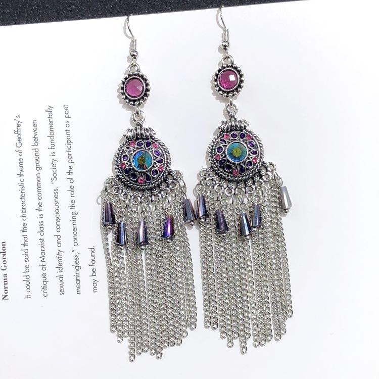 Retro crystal fringed earrings femininity versatile personality long earrings fashion court earrings