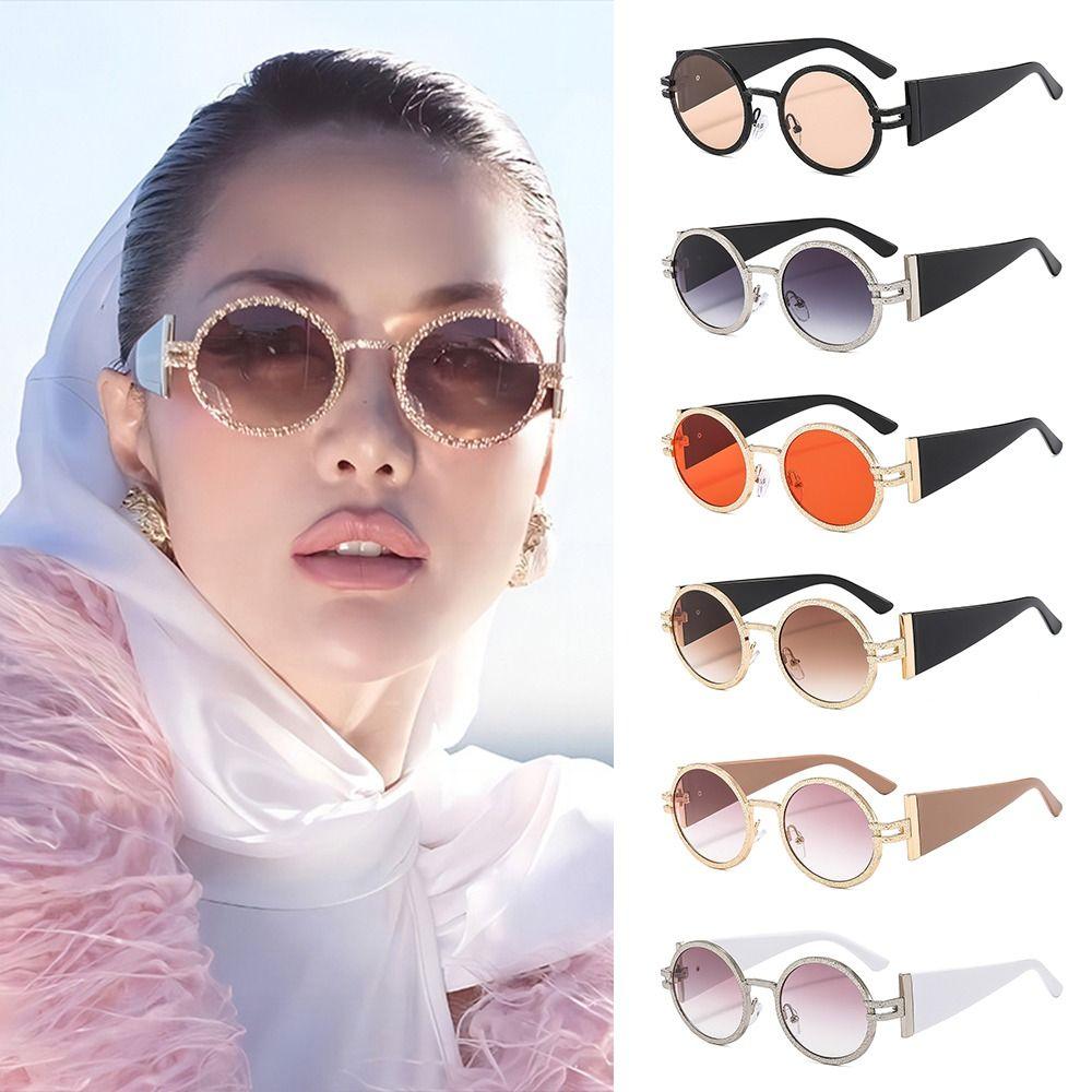 Fashion Round Punk Sunglasses UV Protection Retro Hip Hop Shades Oval Wide Temples Sun Glasses for Women & Men