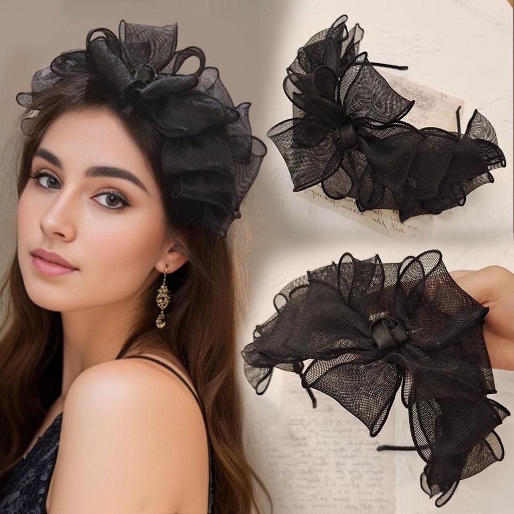 Elegantní dámská čelenka Prémiová síťovina Vícevrstvá mašle Růžová čelenka Trendy módní vlasové doplňky Úžasná párty Luxusní pokrývka hlavy Perfektní narozen