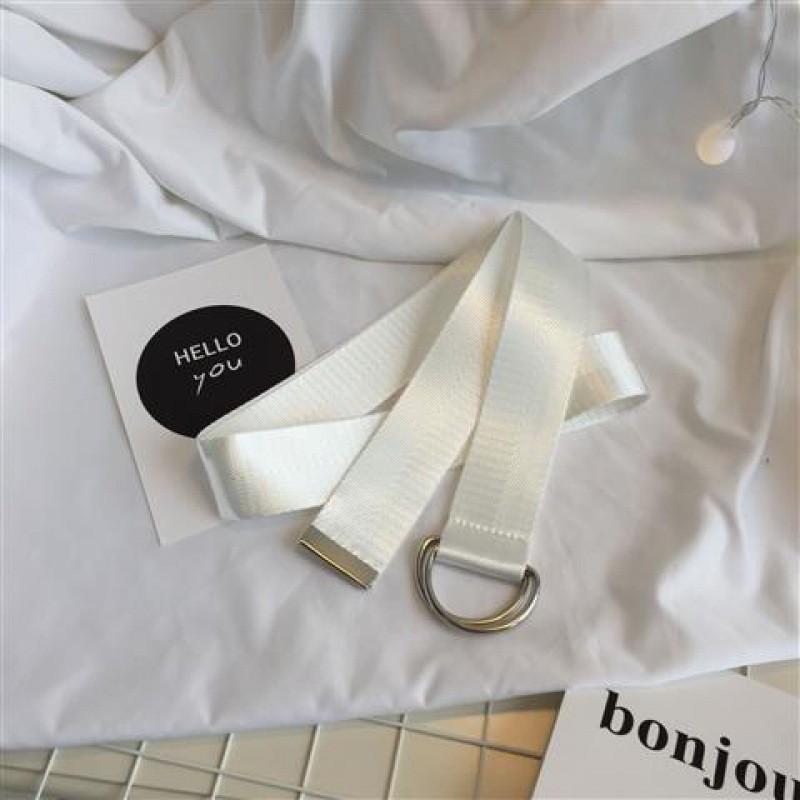 Stylish Korean Candy Color Canvas Double Ring Buckle Long Waist Belt For Men And Women