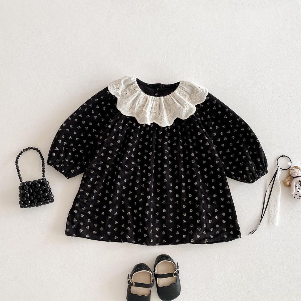 Mädchen lange ärmeln Koreanische version kleid herbst neue retro stil floral kleid kinder spitze revers prinzessin kleid