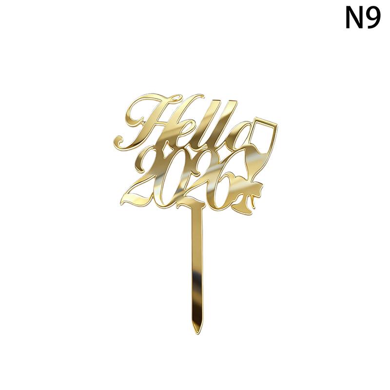 2026 Happy New Year Party Cake Topper Decoration Gold Acrylic Dessert Flag Kids New Year Xmas Gift Cake Topper Baking Supplies