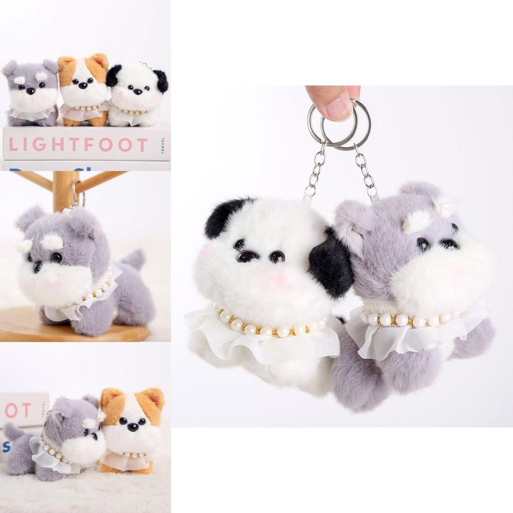 Plush Dog Keychain With Pearl Chain For Girls Gift And Bag Decoration