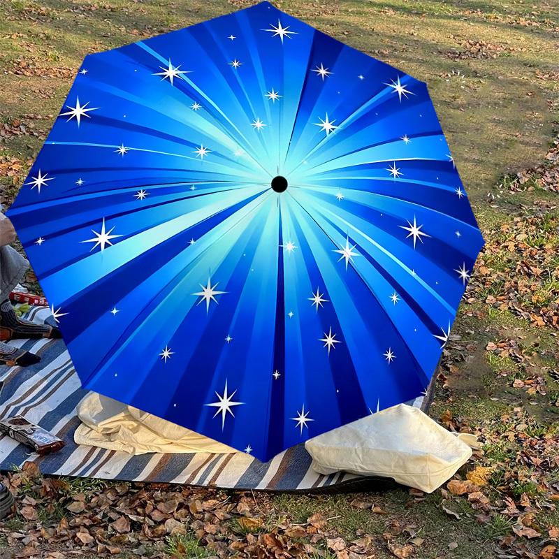 1 Stück Blaue Sterne Regenschirm - 8 Speichen verstärkt, Automatisches Öffnen, Leicht & Langlebig, Süßes Modeaccessoire für Draußen - W114