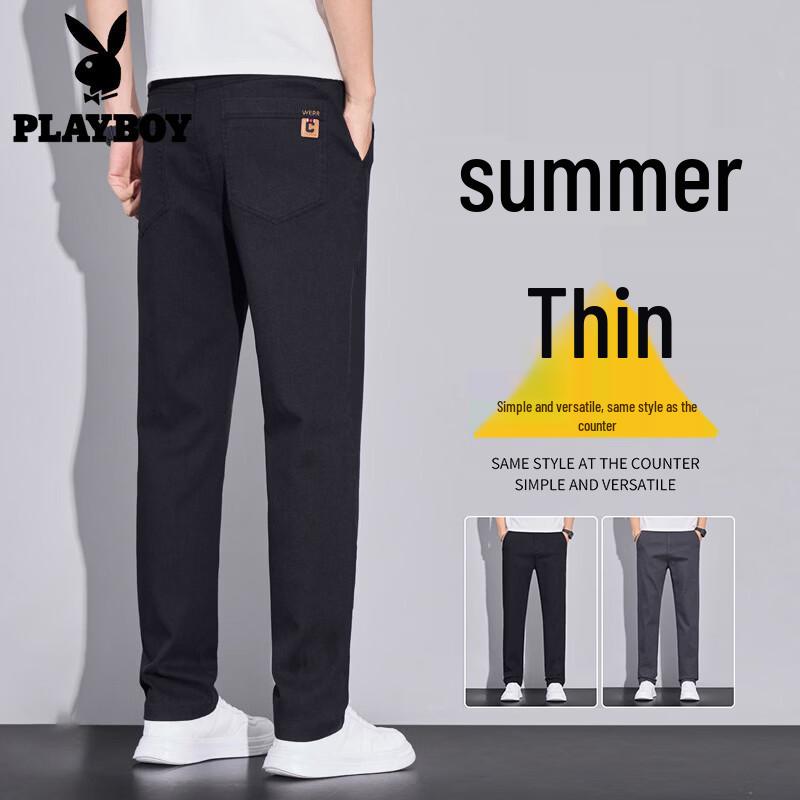 PLAYBOY Men s Summer Lightweight Straight-Fit Casual Pants 28 чёрный