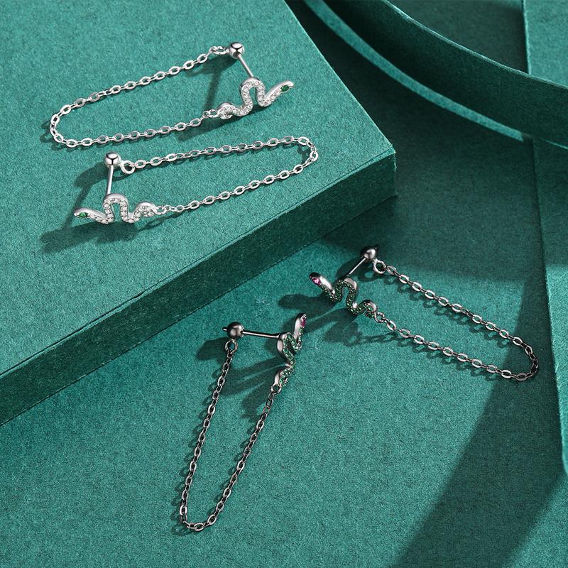 MODIAN Fashion Black Color Snake Stud Earrings 925 Sterling Silver Long Tassel Charm Earrings For Women Hypoallergenic Jewelry