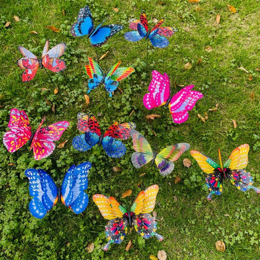 5pcs Large Garden Yard Planter Butterfly Double Layered Colorful Grounding Decoration Waterproof 3D Butterfly Stakes Butterfly