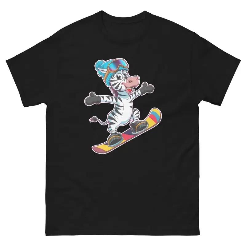 Cartoon Zebra Snowboarding Graphic Tee Breathable Cotton Short Sleeve TShirt for Unisex