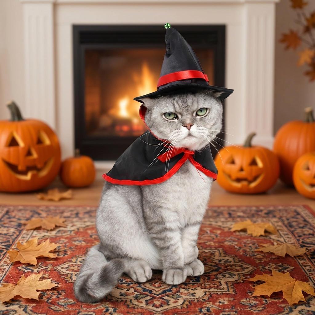 Pet Halloween Cape and Hat Set for Small Dogs and Cats