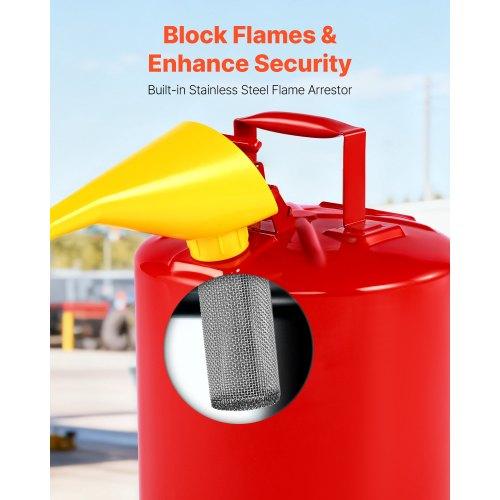 VEVOR Safety Gas Can, 19 L Type I Red Safety Can for Gasoline with Stainless Steel Flame Arrester, Self-Closing Lid, and PE Funnel