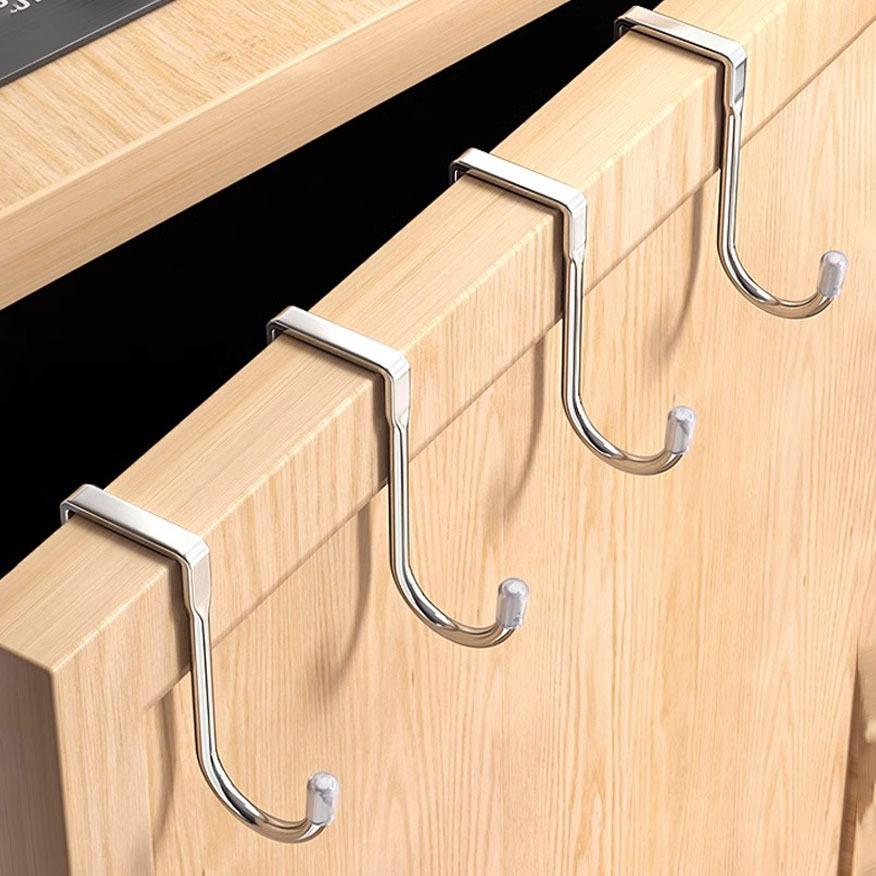 Stainless Steel Hook Free Punching Double S-Shape Hook Kitchen Bathroom Cabinet Door Back Type Coat Towel Storage Hanger