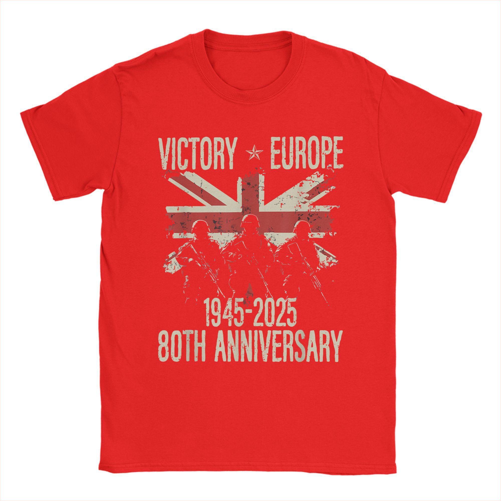 VE Day 2025 WW2 80th Anniversary Union Jack Men T Shirts UK Flag Vintage Tee Short Sleeve Round Collar T-Shirt Cotton Gift Tops S